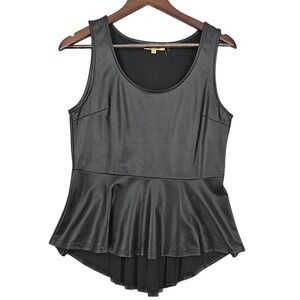 Cecico Womens Medium Black Peplum Top Sleeveless Stretch Gothic Leather Look